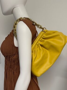 Yellow Pouch Bag Gold Chain Crossbody